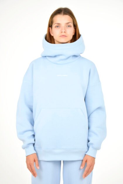 Худи женский голубой с высоким капюшоном