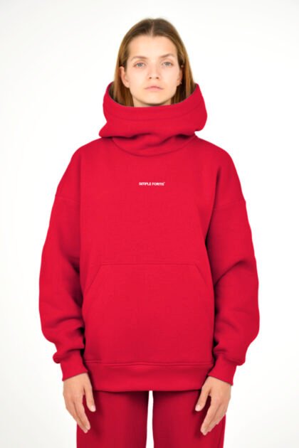 Худи женский красный с высоким капюшоном