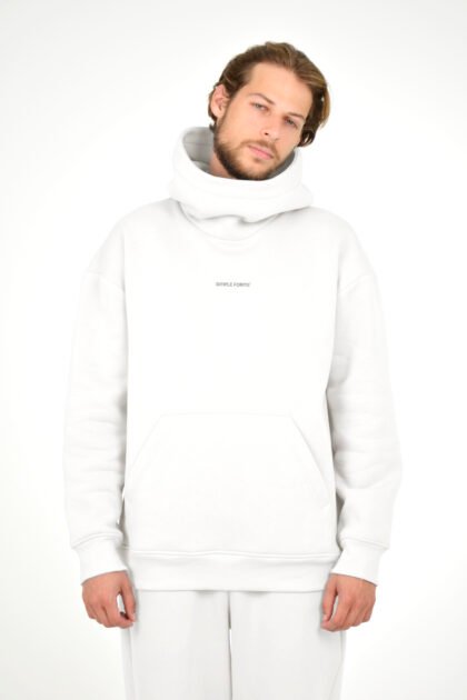 Худи мужской молочный с высоким капюшоном