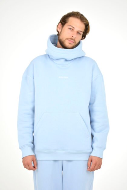 Худи мужской голубой с высоким капюшоном