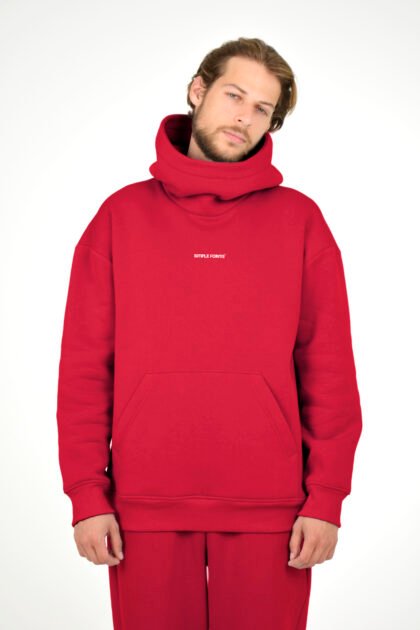 Худи мужской красный с высоким капюшоном