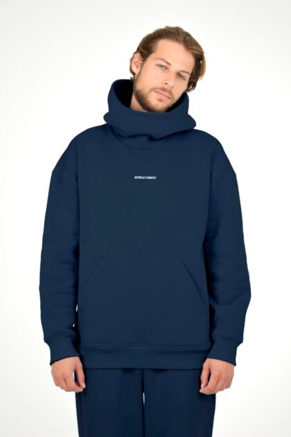 Худи мужской темно-синий с высоким капюшоном
