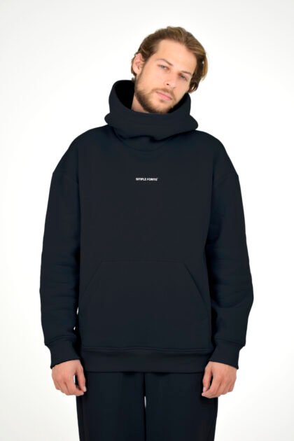 Худи мужской черный с высоким капюшоном